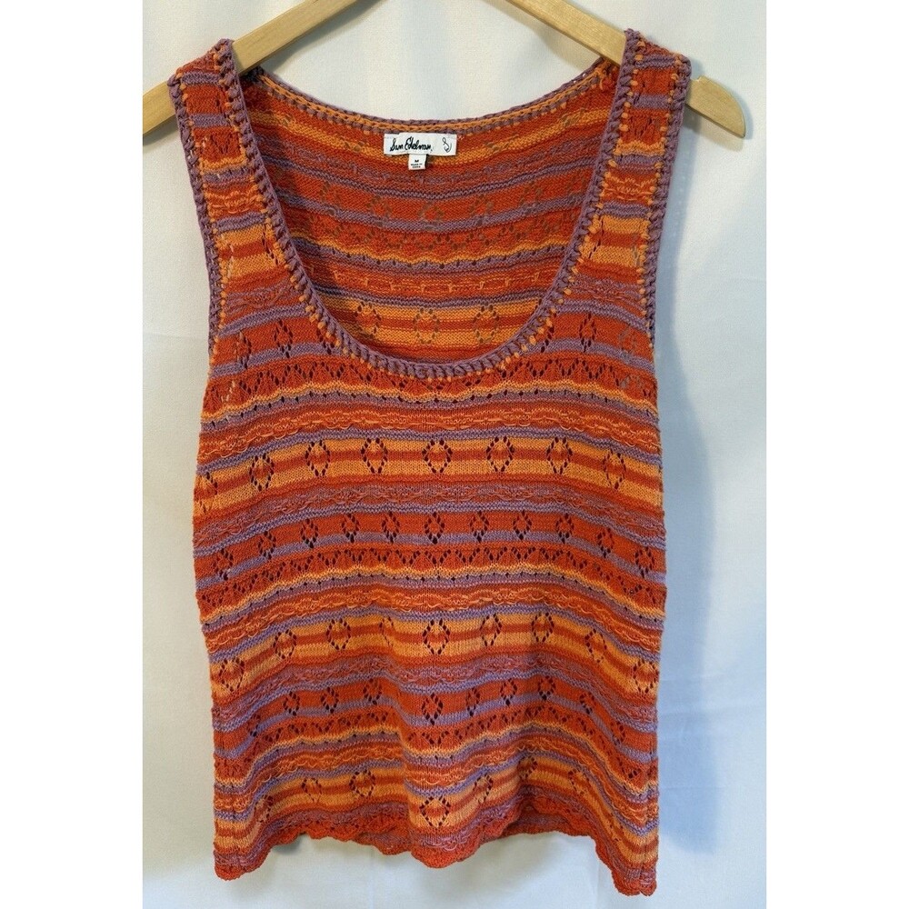 Sam Edelman Crochet Knit tank M Cotton Top Boho Sleeveless Sweater Festival